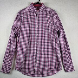 Bugatchi Uomo Men’s 100% Cotton Pink Purple Check Button‑Down Shirt – Slim Fit